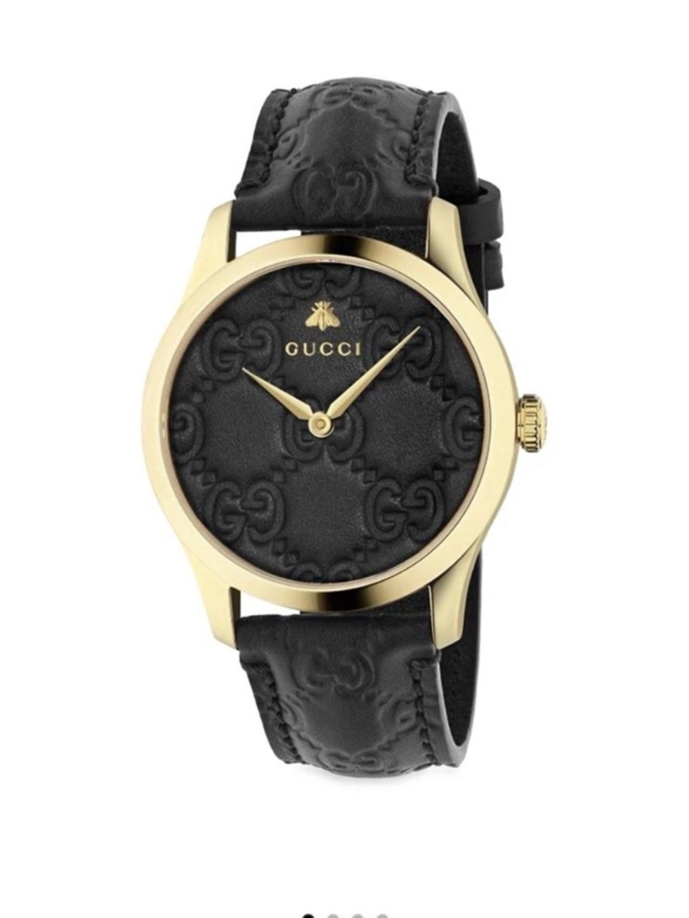 Gucci Black Embossed Leather Dial Watch with Gold-Tone Case retail $1060